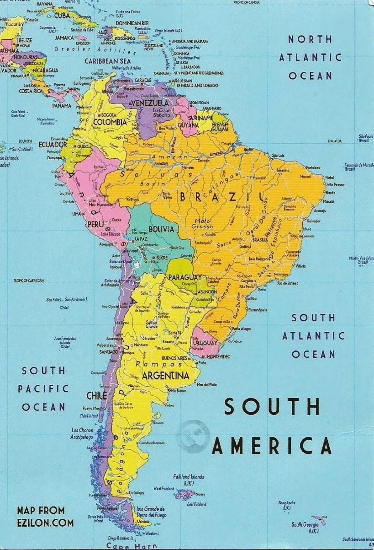 карта на Гвајана јужна америка 