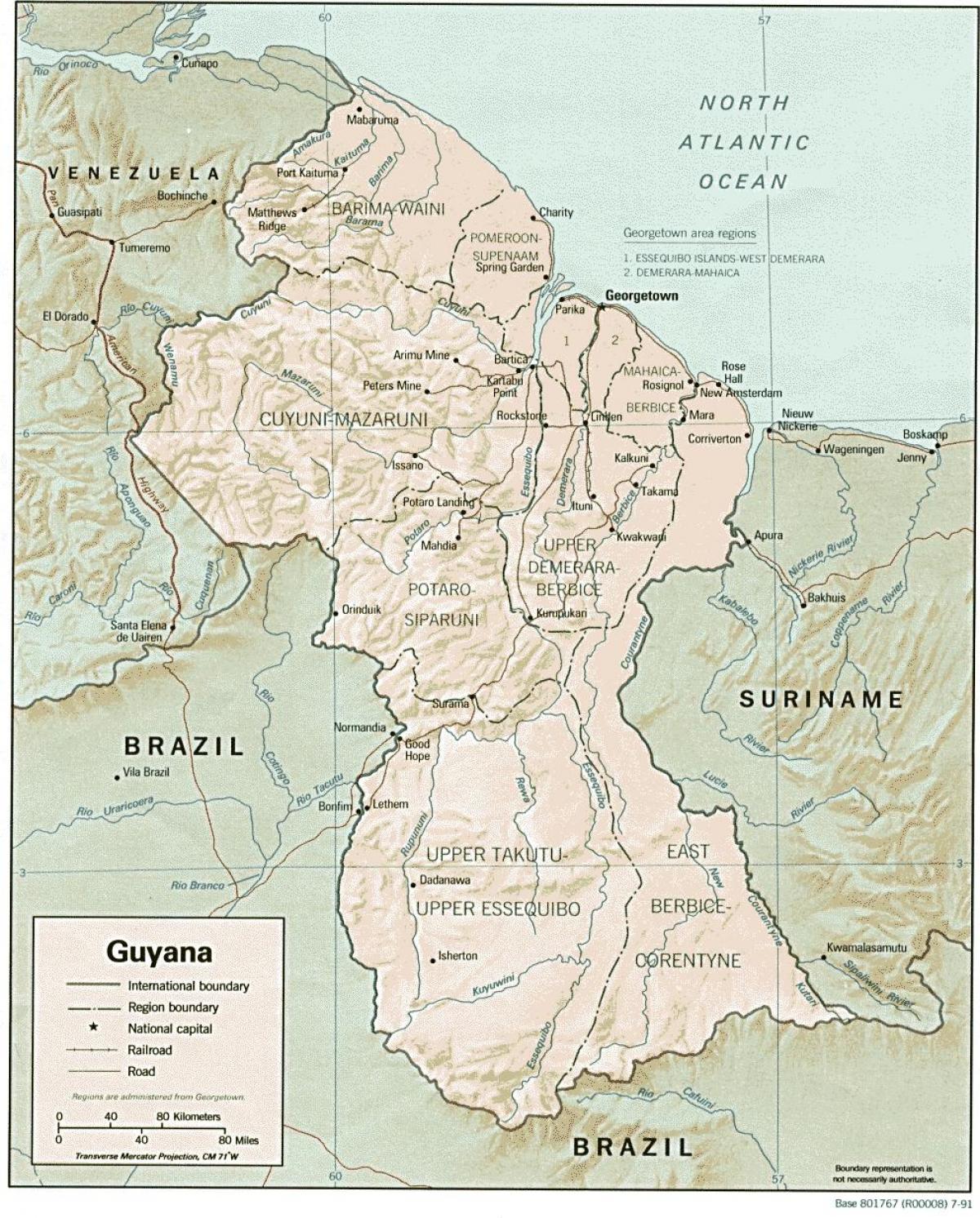 мапата покажувајќи amerindian населби во Гвајана