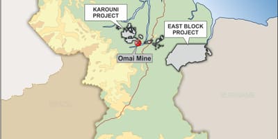 Карта на Гвајана покажува минерални ресурси