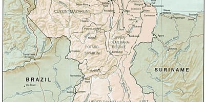 Мапата покажувајќи amerindian населби во Гвајана